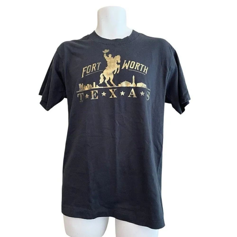 Mens Large Fort Worth Texas T Shirt Bucking Bronco Cowboy Vintage Screen Stars